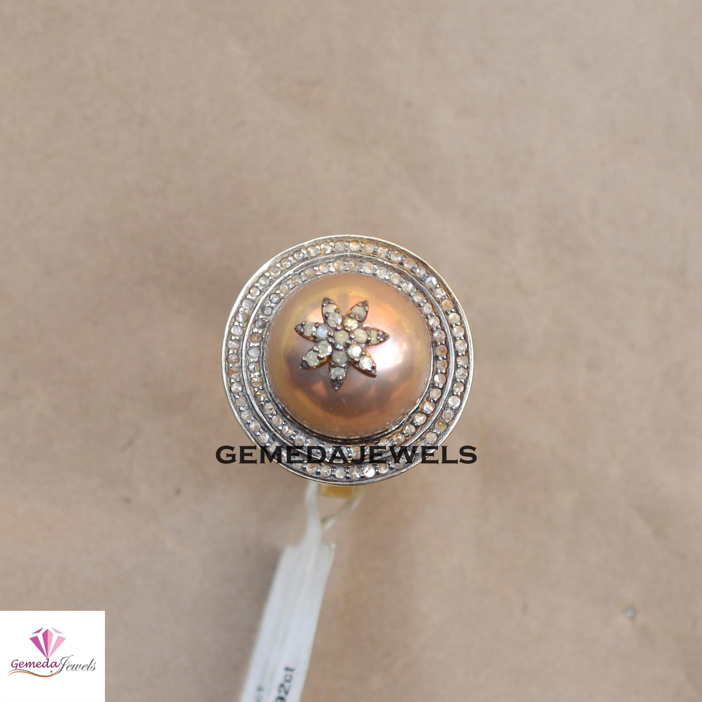 Sale Charming Pearl Gemstone Ring, 14k Gold Vermeil Jewelry, 925 Silver Ring, Pave Diamond Star Ring Jewelry, Handmade Jewelry, Gift For Her