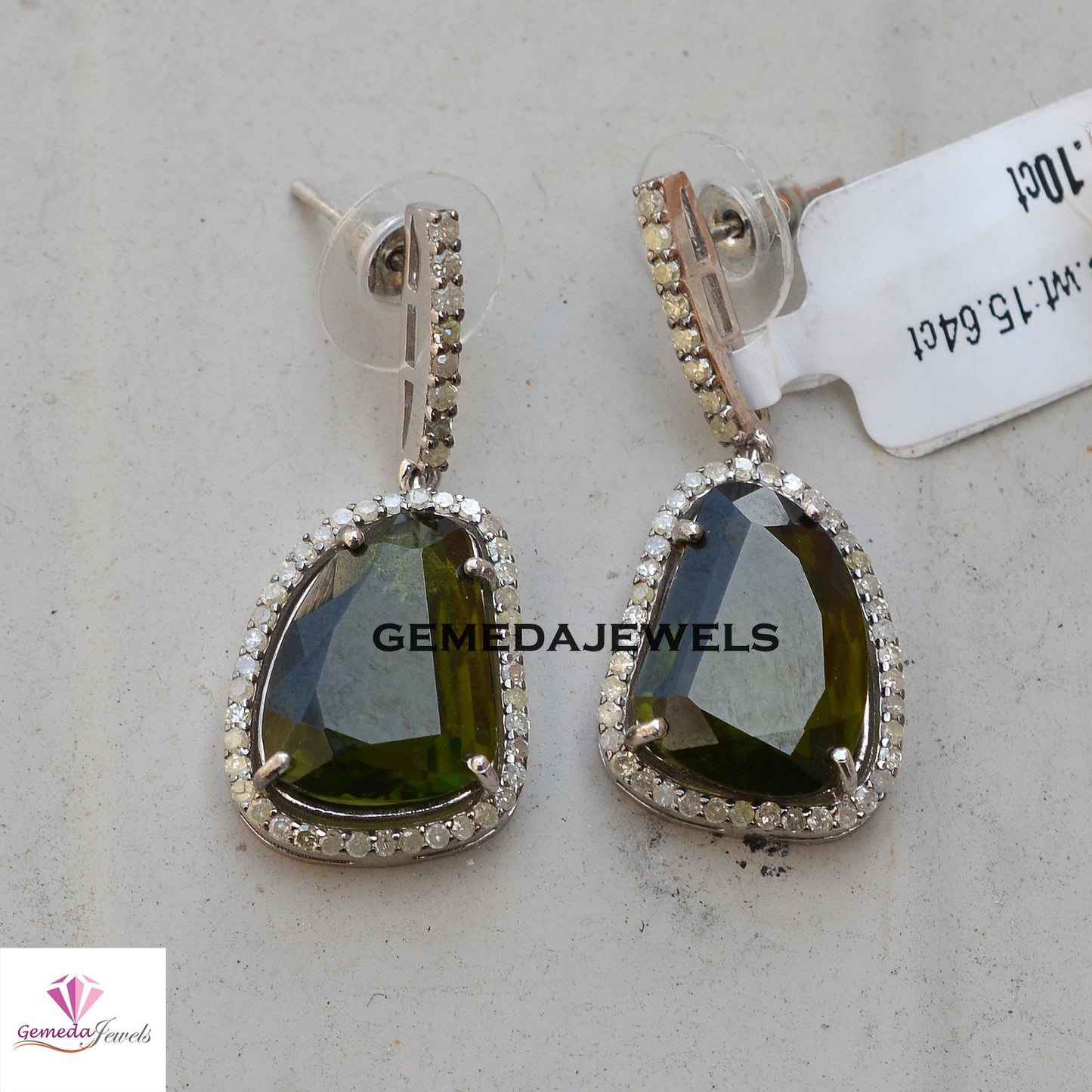 Sale!! Rare Peridot Gemstone Earrings, Pave Diamond Jewelry, Sterling Silver Earrings, White Rhodium Plated Jewelry, Women's Gift Jewelry