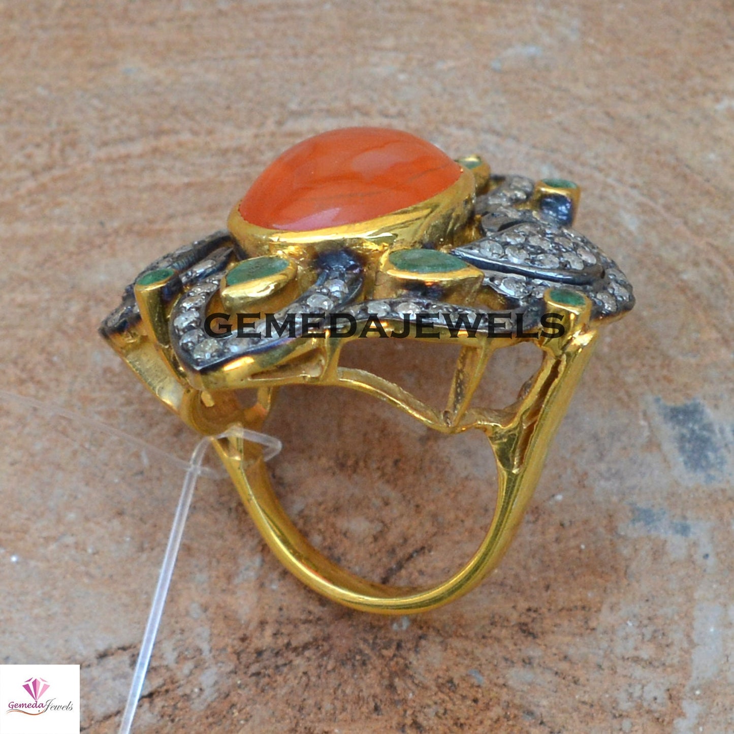 Carnelian Gemstone Ring, Beautiful Diamond Ring, Pave Diamond Jewelry, Gemstone Silver Jewelry, Gold Vermeil Ring, 925 Silver Jewelry, Gifts