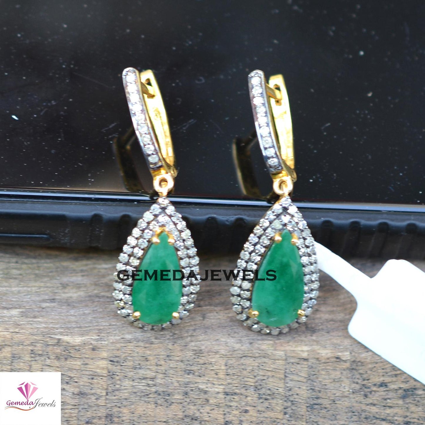 Natural Emerald Gemstone Earrings, 925 Silver Jewelry, 14k Gold Plated Earring, Pave Diamond Earrings Jewelry, Minimalist Jewelry, Gift