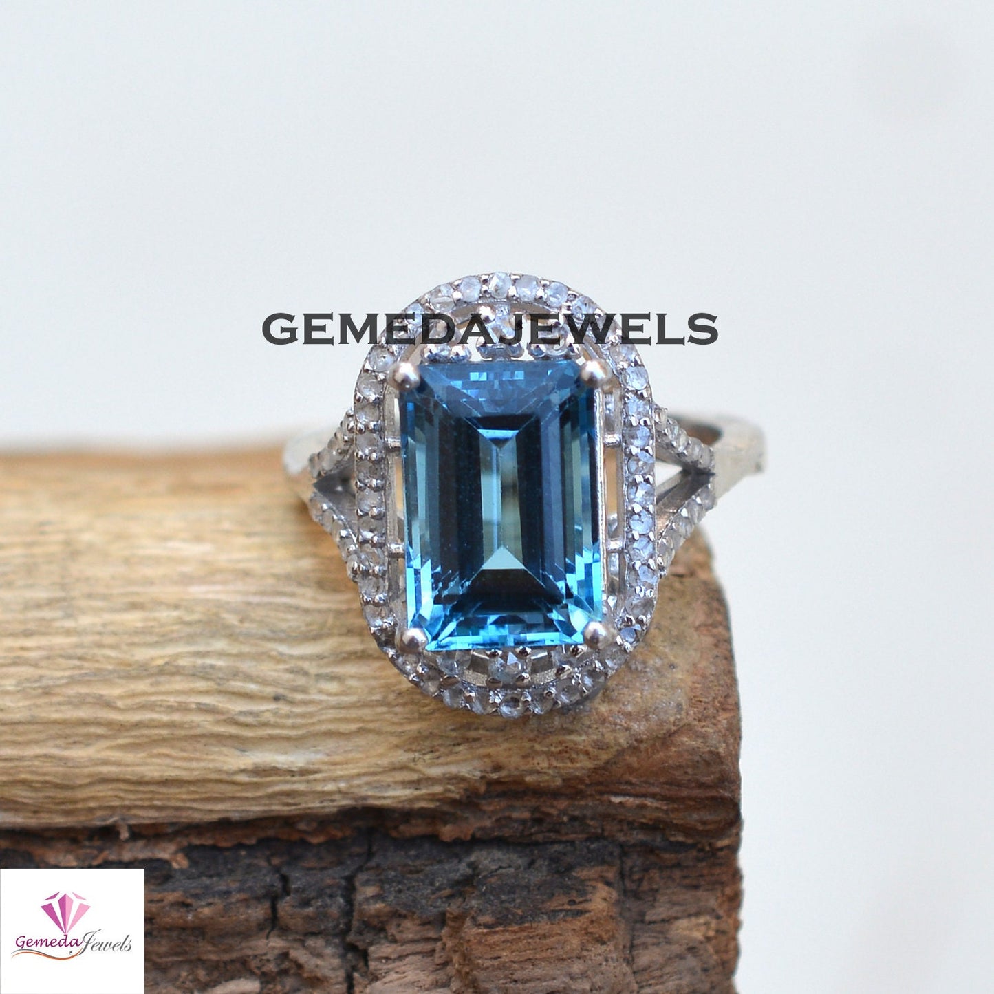 Sale!! Blue Topaz Ring, 925 Sterling Silver Jewelry, Pave Diamond Ring, Gemstone Silver Jewelry, Diamond Jewelry, Birthstone Ring Jewelry