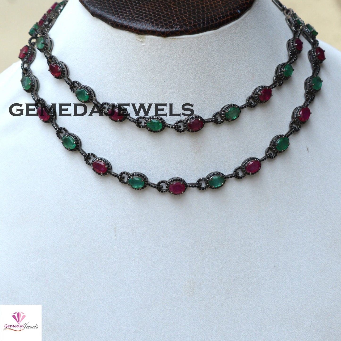 Sale!! Emerald Necklace, Black Spinel Long Necklace, Ruby Gemstone Jewelry, 925 Silver Jewelry, Gemstone Necklace Jewelry, 26" Necklace Gift