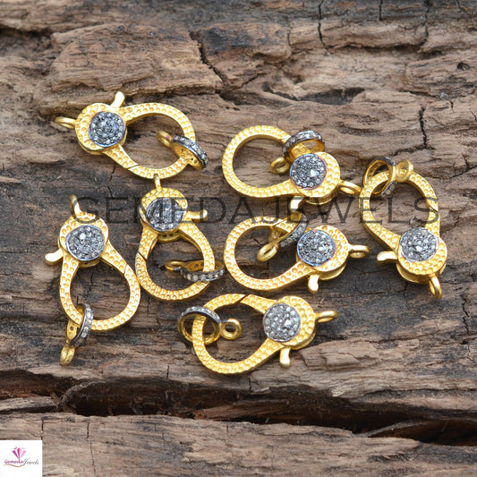 Sale! Pave Diamond Clasp Lock, 925 Silver Jewelry, Gold Vermeil Lock, Diamond Finding Lock, Diamond Silver Lobster Lock, Jewelry Accessories