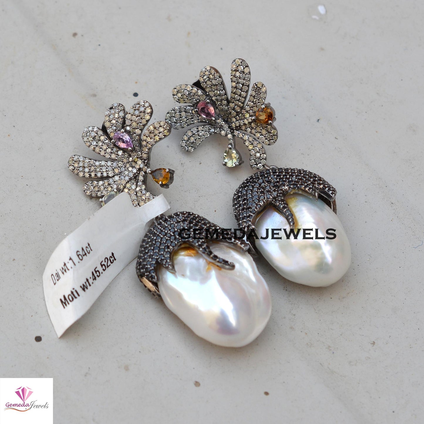 Pearl Earrings, Black Spinel Gemstone Jewelry, Multi Tourmaline Gemstone, 925 Silver Jewelry, Women's Gift Jewelry, Pave Diamond Earrings