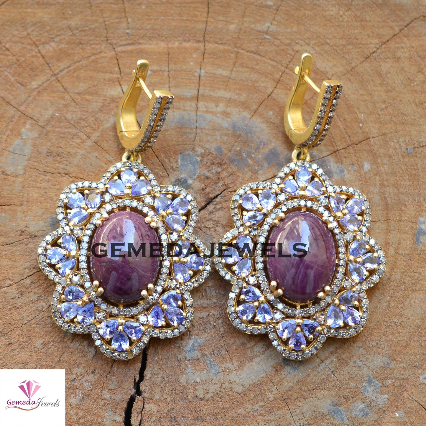 Sale! Classic Ruby Gemstone Earrings, Pave Diamond Jewelry, Sapphire Gemstone Earring, 14k Gold Vermeil 925 Silver Jewelry, Mothers Day Gift