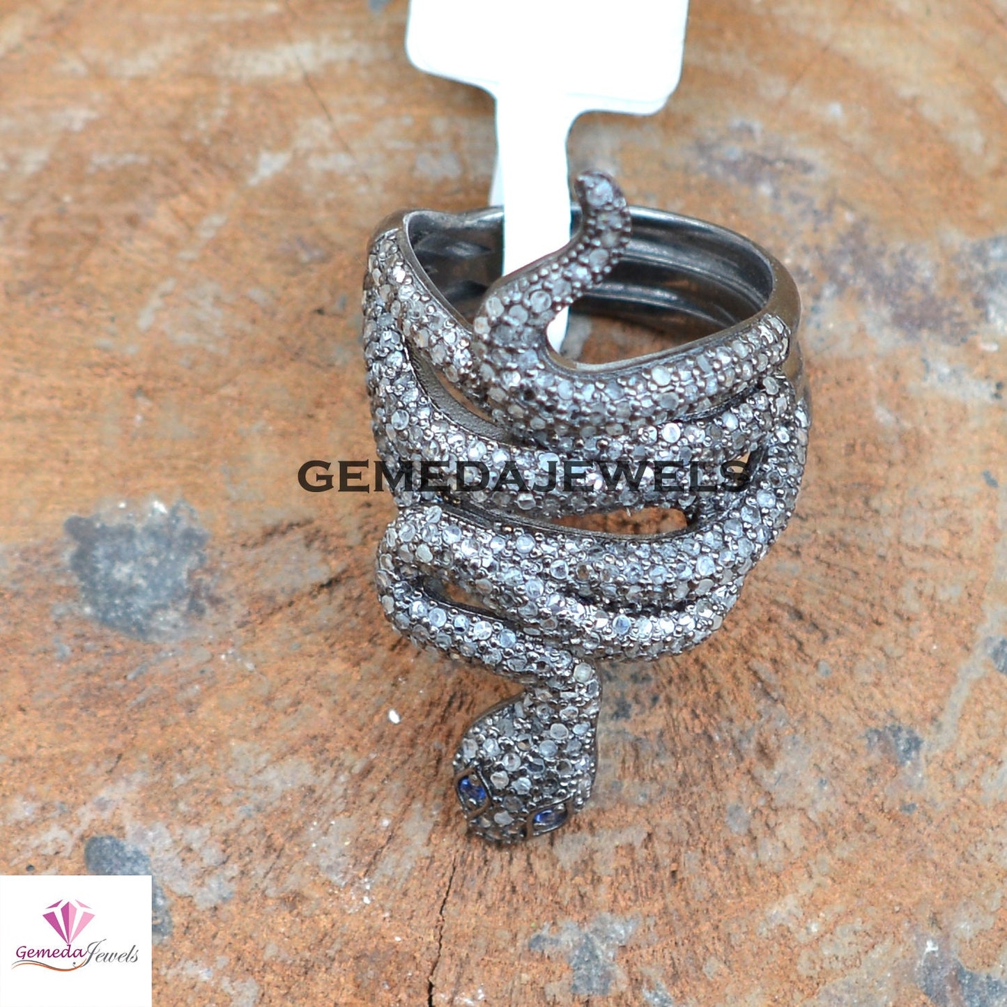Pave Diamond Snake Ring, Blue Sapphire Eye Snake Ring, Solid 925 Silver Jewelry, Diamond Wrap Snake Ring, Animal Diamond Jewellery, Gift