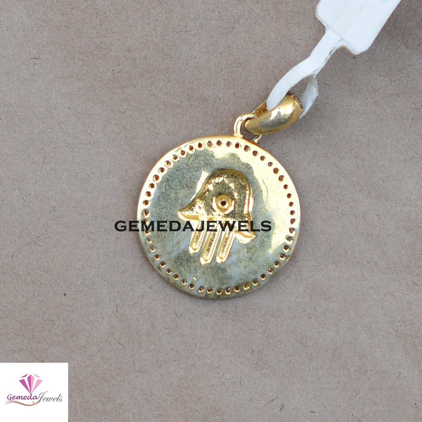 Sale! Genuine Pave Diamond Hamsa Pendant, Round Pendant Jewelry, 16" Link Chain Necklace, 925 Silver Jewelry, 14k Gold Vermeil Pendant, Gift