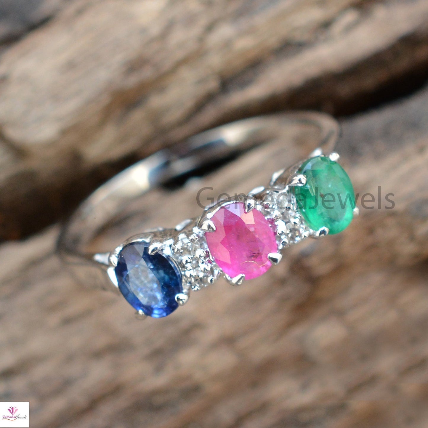 Genuine Sapphire Ring, Ruby Ring, Emerald Ring, Sterling Silver Jewelry, Diamond Ring Jewelry, Wedding Gift Jewelry, Faceted Gemstone Ring