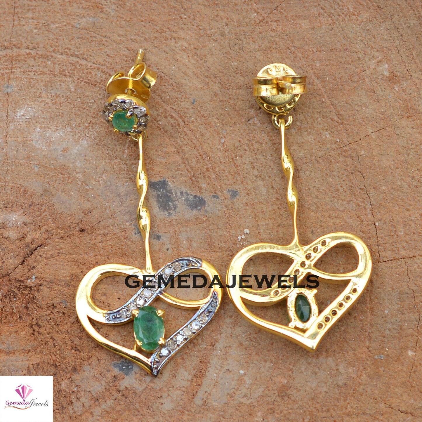 Sale Emerald Heart Earrings, Pave Diamond Jewelry, 925 Silver Earrings, Gold Vermeil Jewelry, Gemstone Silver Earrings, Women Gifts Jewelry