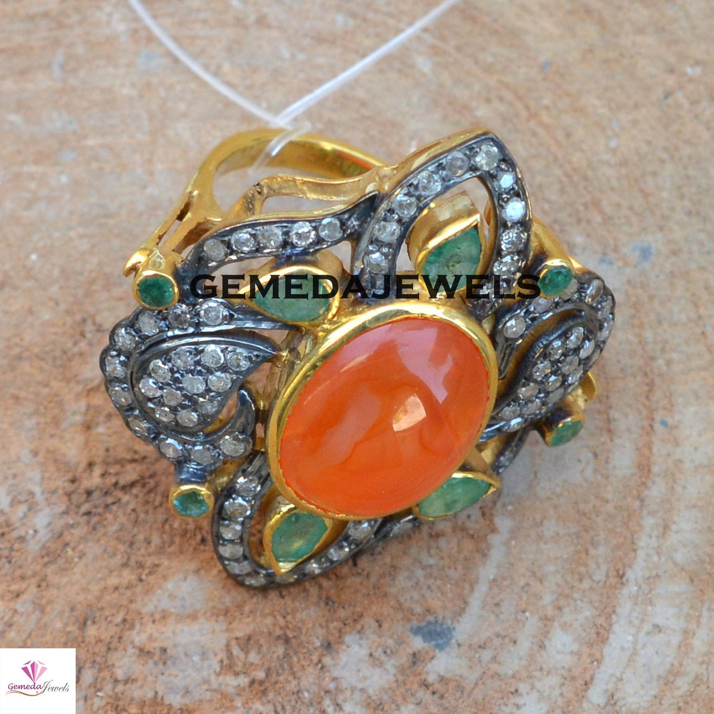 Carnelian Gemstone Ring, Beautiful Diamond Ring, Pave Diamond Jewelry, Gemstone Silver Jewelry, Gold Vermeil Ring, 925 Silver Jewelry, Gifts