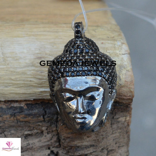 Black Spinel Buddha Pendant, Sterling Silver Pendant, Gemstone Silver Jewelry, Silver Buddha Pendant, Religious Pendant, 925 Silver Jewelry
