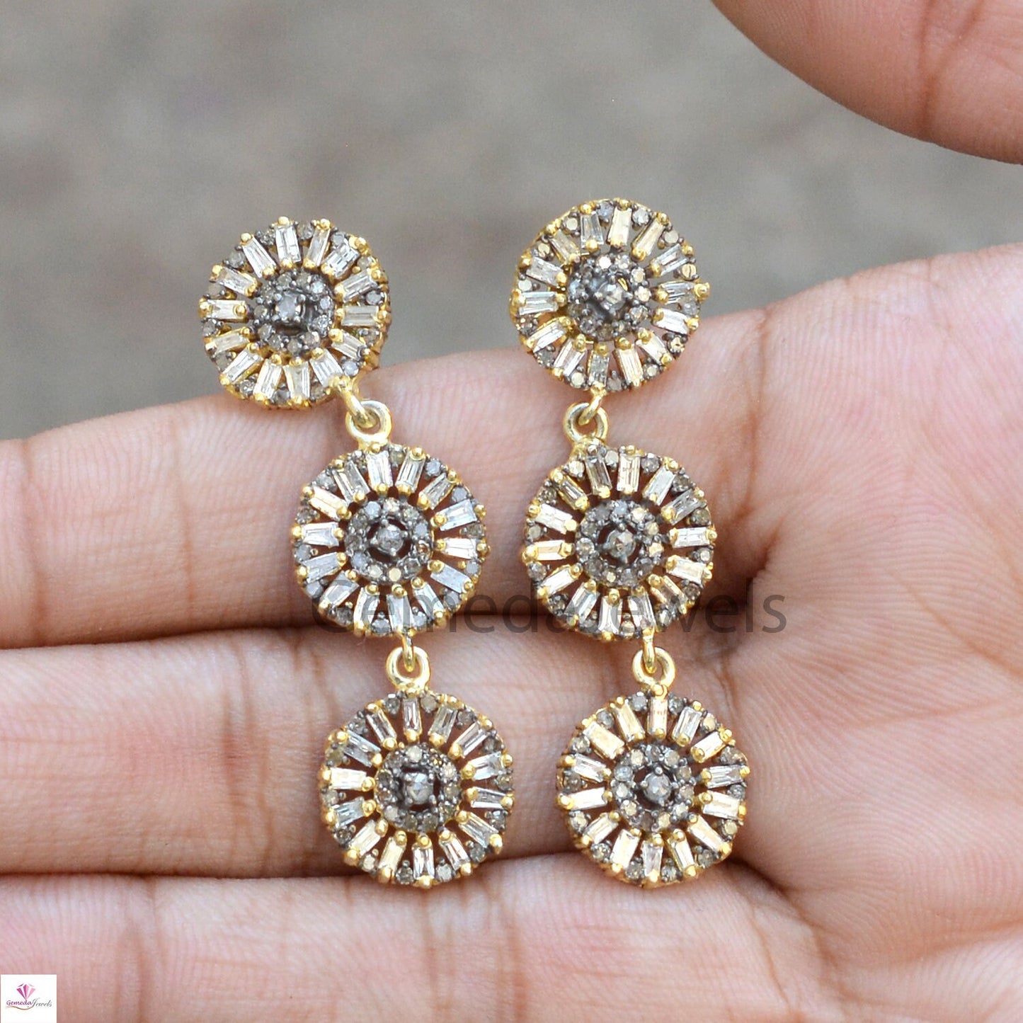 Baguette Diamond Earring, 14k Gold Earrings, Sterling Silver Jewelry, Diamond Silver Jewelry, Silver Earrings Jewelry, Anniversary Gift