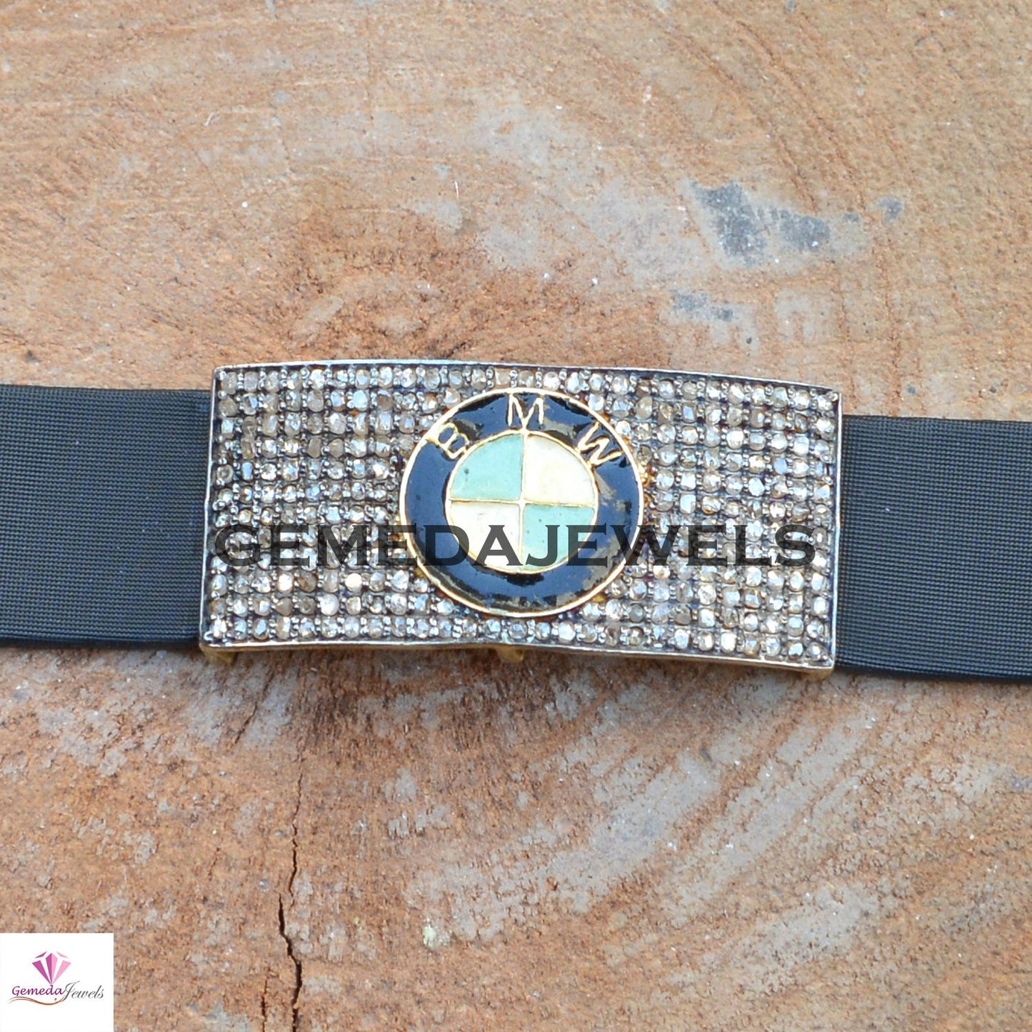 Diamond Jewelry, Pave Diamond Bracelet, Leather Bracelet, Diamond Silver Bracelet, Connector Logo Bracelet, 925 Silver Unisex Jewelry, Gifts