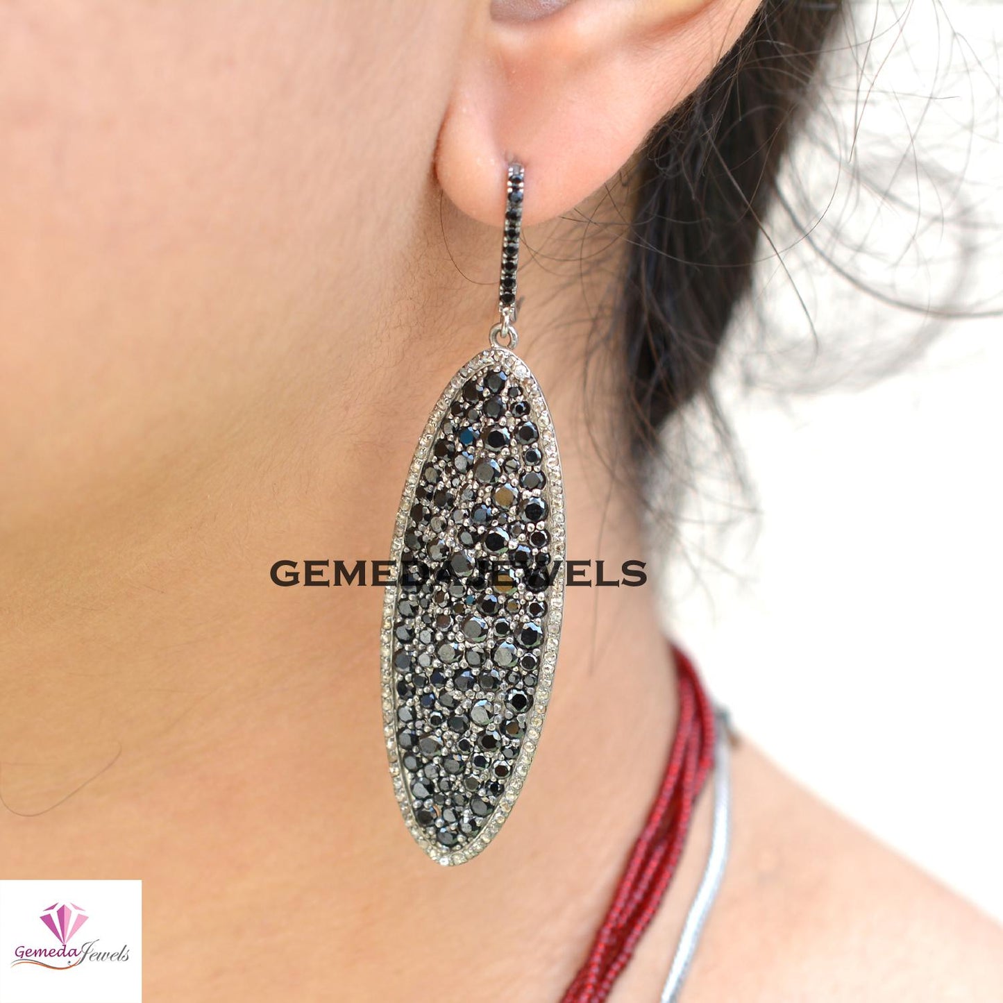 Dazzling Black Spinel Gemstone Earrings, Pave Diamond Jewelry, 925 Silver Dangle Earring, Rhodium Plated Jewelry, Diamond Earrings, Gifts