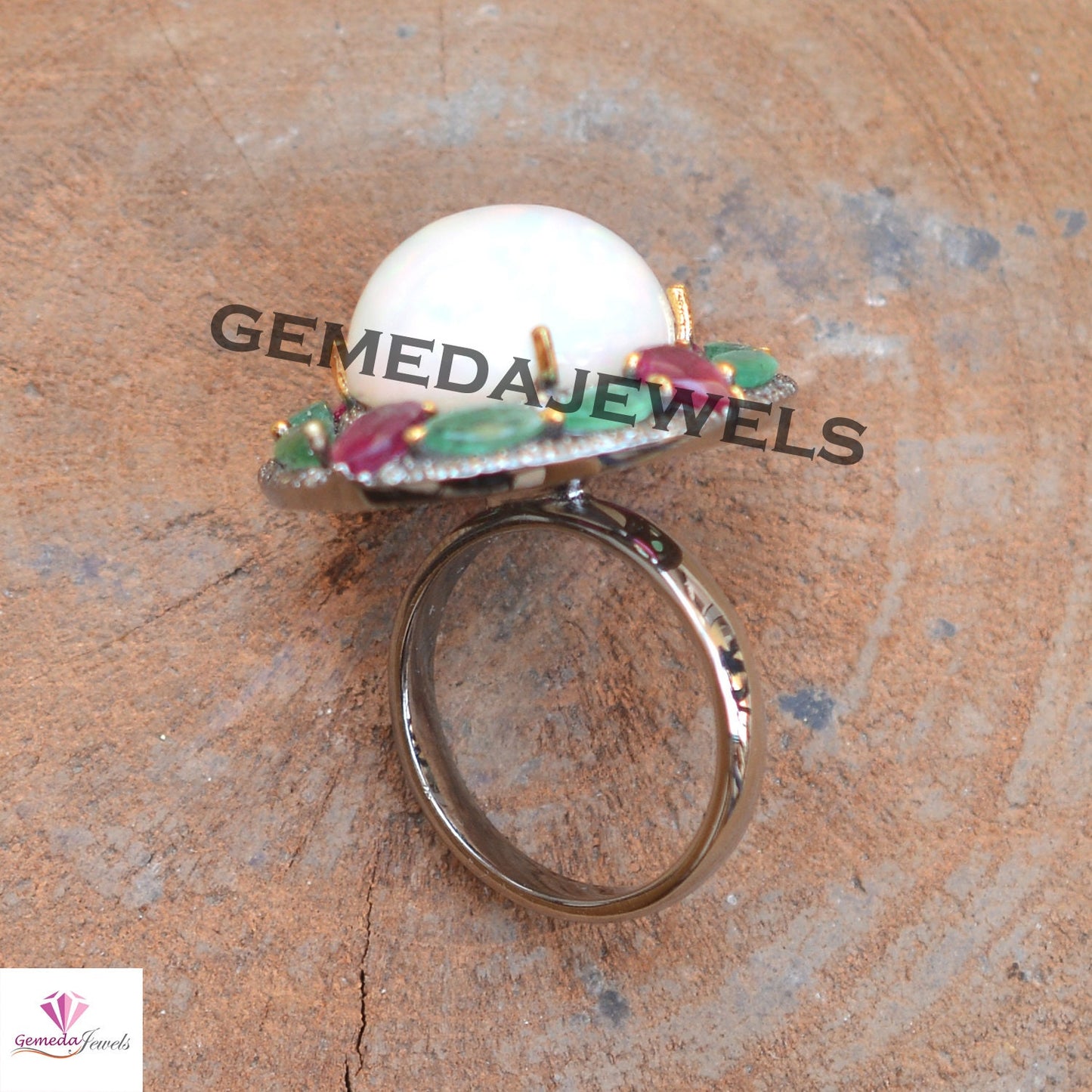 Genuine Opal Floral Ring, Pave Diamond Ring, 925 Sterling Silver Ring, Rhodium Plated Jewelry, Ruby Gemstone Ring, Emerald Silver Ring, Gift