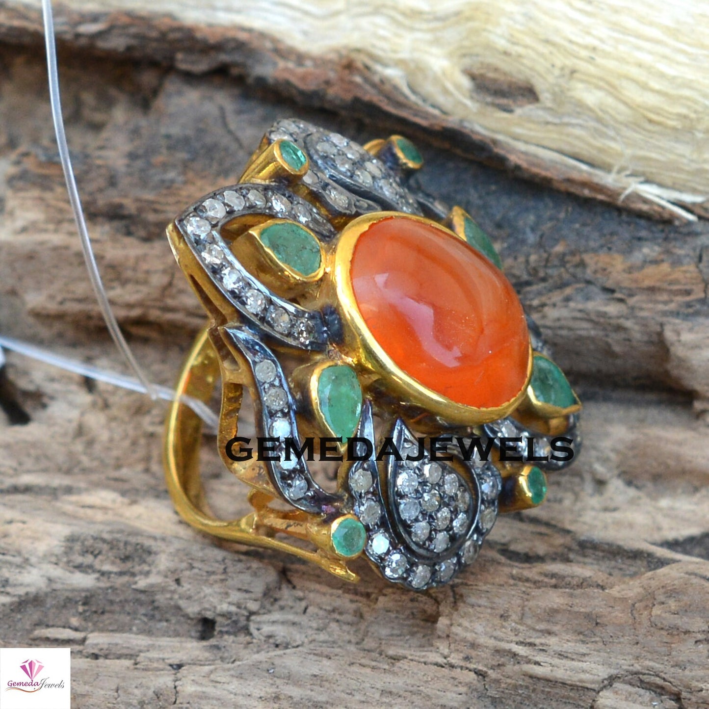 Carnelian Gemstone Ring, Beautiful Diamond Ring, Pave Diamond Jewelry, Gemstone Silver Jewelry, Gold Vermeil Ring, 925 Silver Jewelry, Gifts