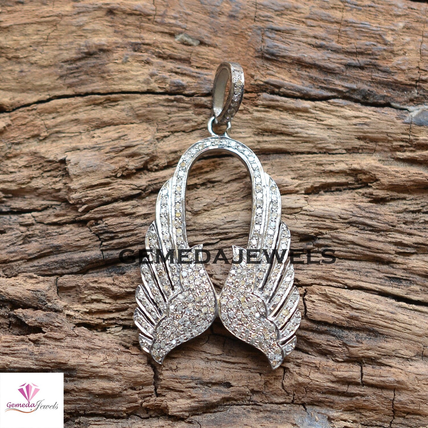 Sale Pave Setting Diamond Pendant, Angel Wing Pendant, 925 Sterling Silver Jewelry, 16" Silver Link Chain Pendant Necklace, Mothers Day Gift