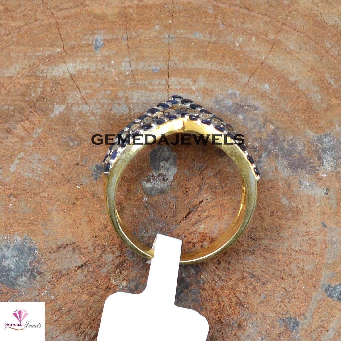 Sale! Blue Sapphire Gemstone Ring, Pave Diamond Ring Jewelry, 925 Silver 14k Gold Plated Jewelry, Minimalist Jewelry, Statement Ring, Gift