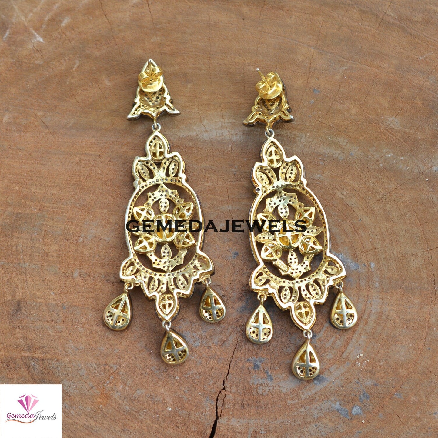 Sparkling Polki Diamond Earrings, 925 Silver Jewelry, Antique Earring Jewelry, 14k Gold Vermeil Earrings, Diamond Jewellery, Wedding Jewelry