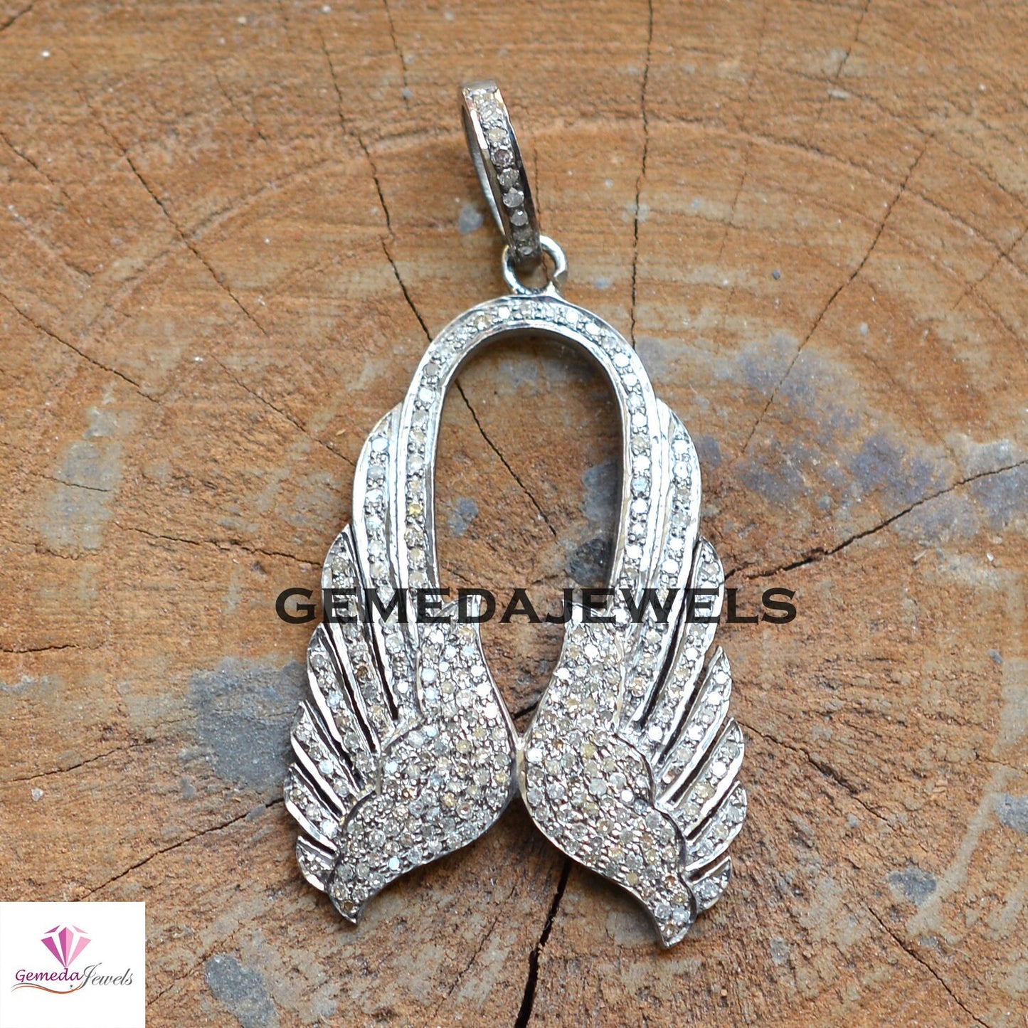 Sale Pave Setting Diamond Pendant, Angel Wing Pendant, 925 Sterling Silver Jewelry, 16" Silver Link Chain Pendant Necklace, Mothers Day Gift