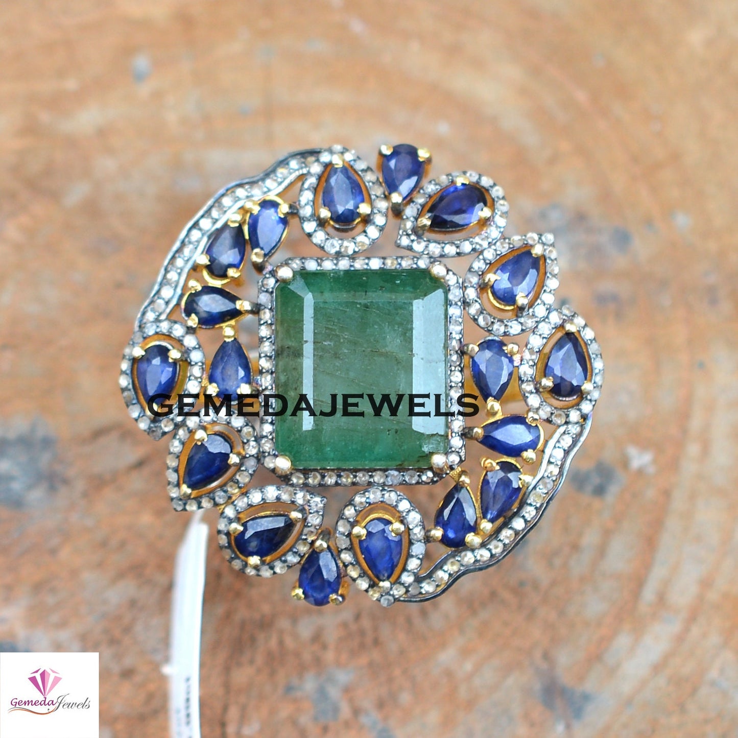 Sale!! Real Emerald Gemstone Ring, Sapphire Gemstone Jewellery, Pave Diamond Ring, Solid 925 Silver 14k Gold Plated Ring, Mothers Day Gift