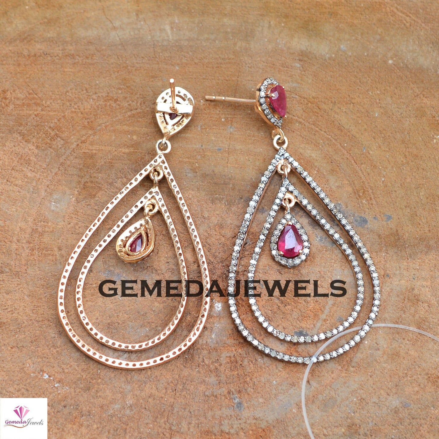 Gorgeous Red Ruby Earrings, Pave Diamond Earring, Diamond 925 Silver Jewelry, Drop Dangle Earrings, Gold Plated Jewelry, Wedding Jewelry