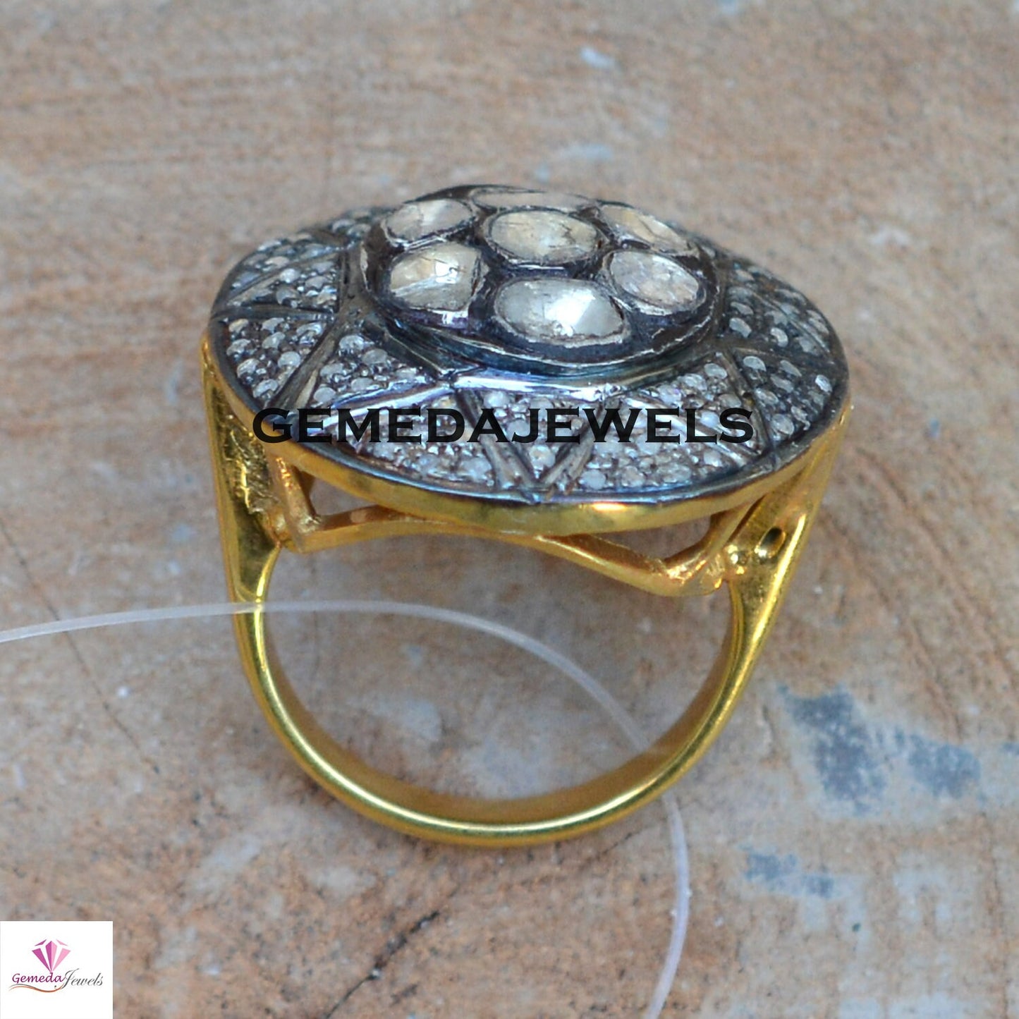 Polki Diamond Silver Ring, Solitaire Diamond Ring, Pave Diamond Jewelry, 925 Silver Ring, Gold Vermeil Jewelry, Diamond Silver Jewelry, Gift