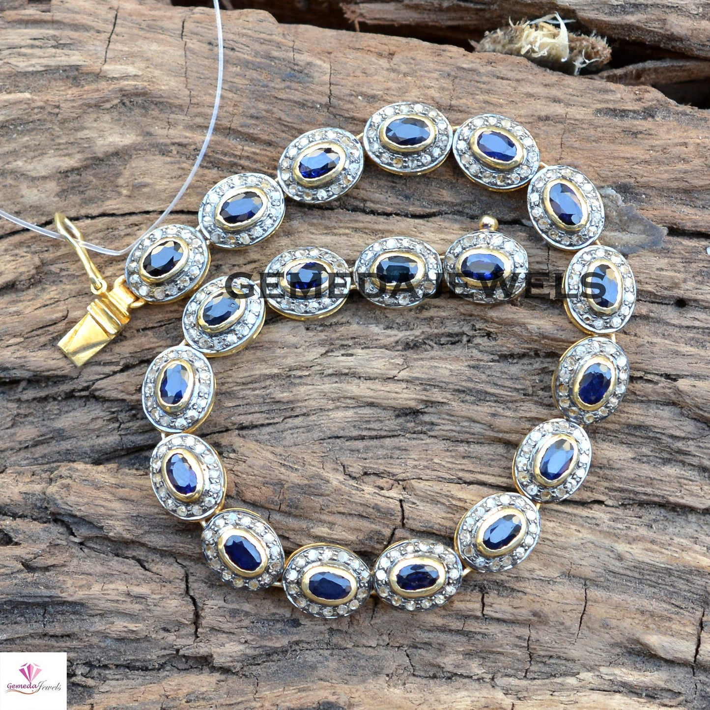 Sale Blue Sapphire Bracelet, 925 Silver Bracelet, 14k Gold Plated Jewelry, Pave Diamond Bracelet, Gemstone Silver Link Chain Bracelet, Gifts