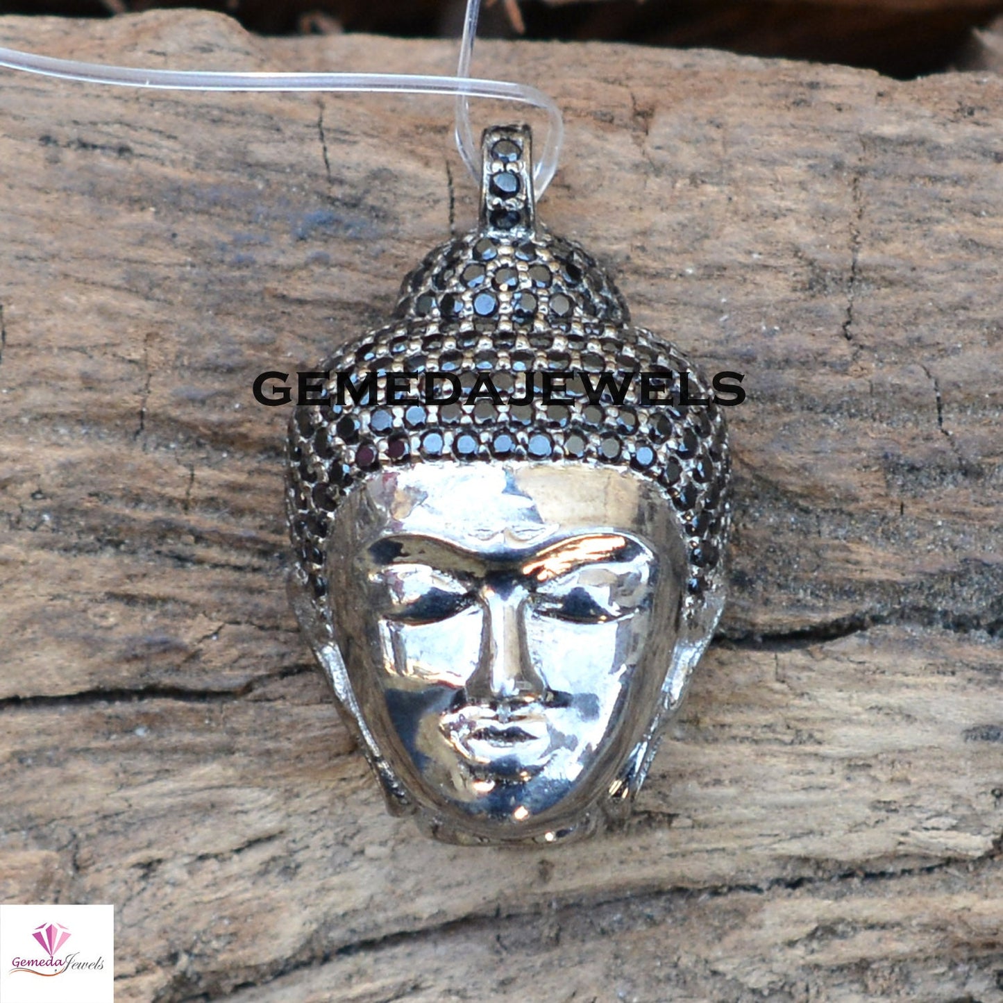 Black Spinel Buddha Pendant, Sterling Silver Pendant, Gemstone Silver Jewelry, Silver Buddha Pendant, Religious Pendant, 925 Silver Jewelry