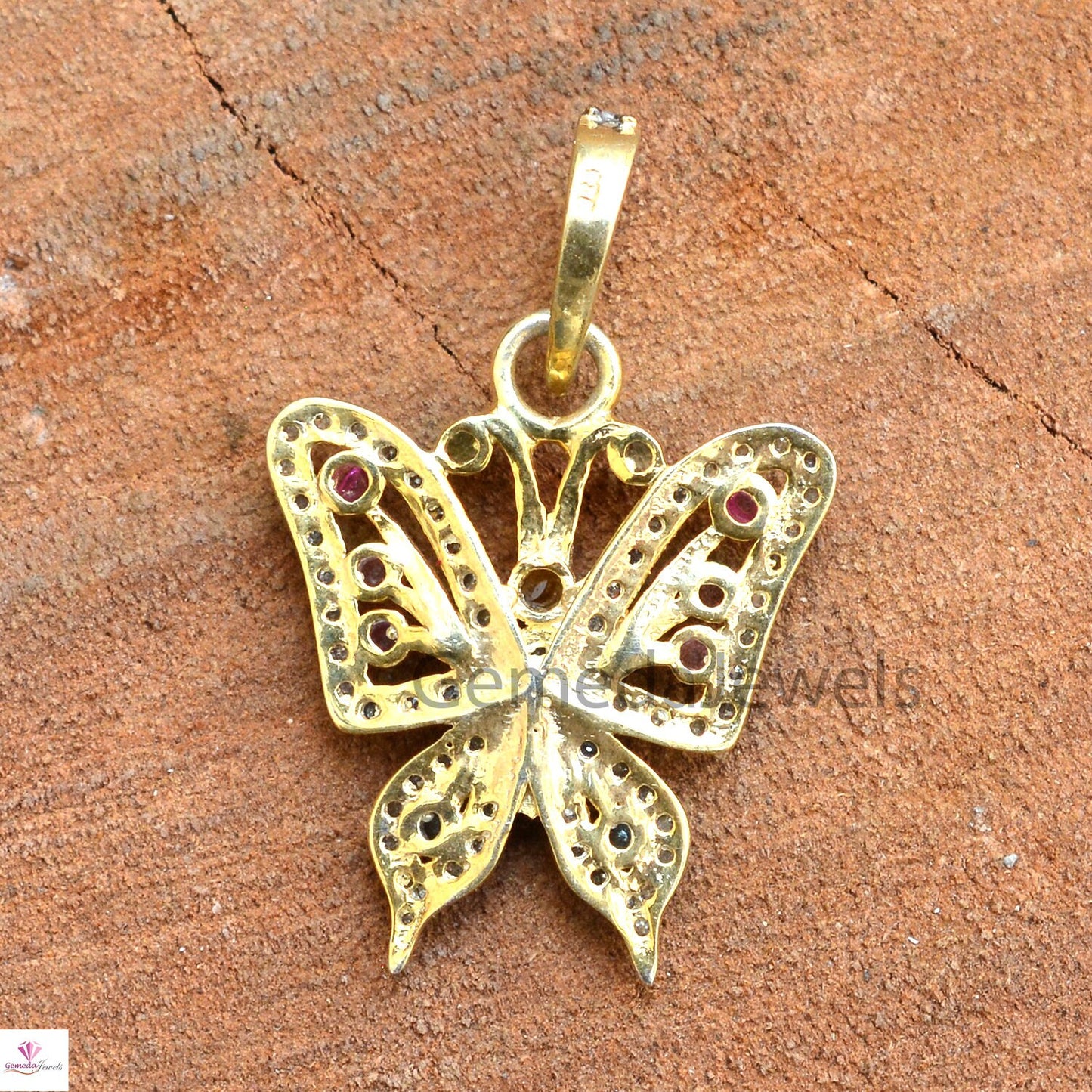 Multi Tourmaline Butterfly Pendant, 925 Silver Gold Plated Jewelry, Pave Diamond Butterfly Pendant Necklace, 16" Silver Chain, Gift For her