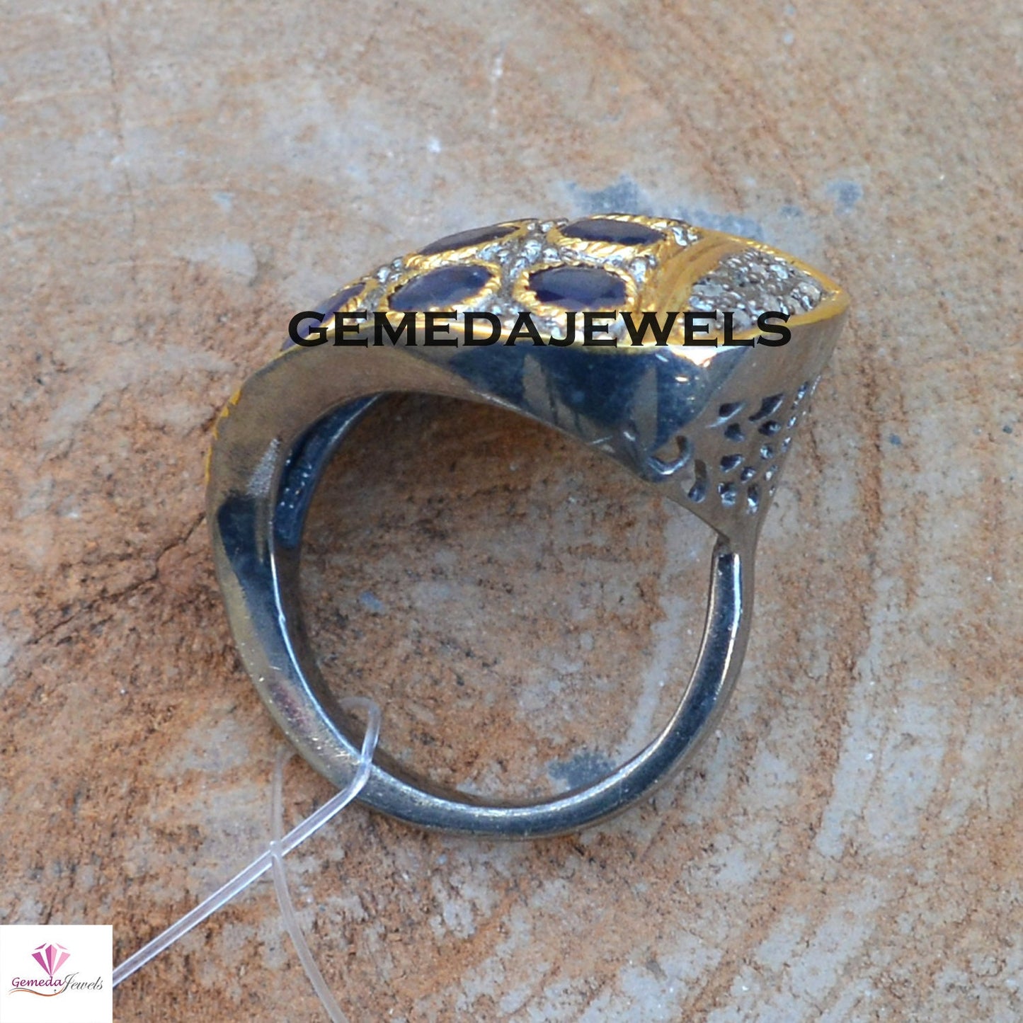 Blue Sapphire Ring, Gemstone Silver Jewelry, Pave Diamond Ring, Sapphire Gemstone Ring, 925 Silver Jewelry, Gold Plated Ring, Gifts For Her