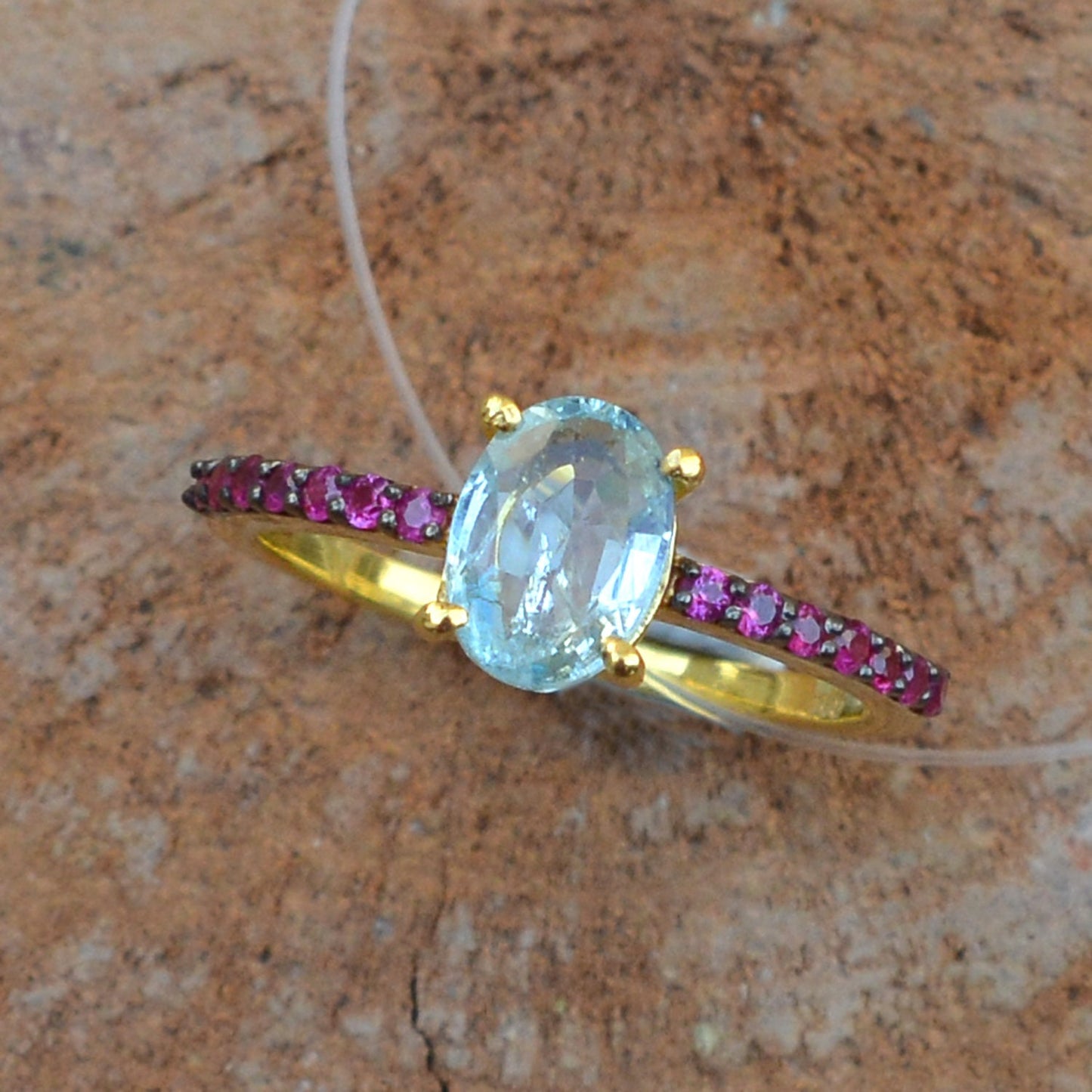 Blue Topaz Gemstone Ring, Sterling Silver Ring, Gold Plated Jewelry, Pave Diamond Ring, Ruby Ring Jewelry, Gemstone Diamond Jewelry, Gifts