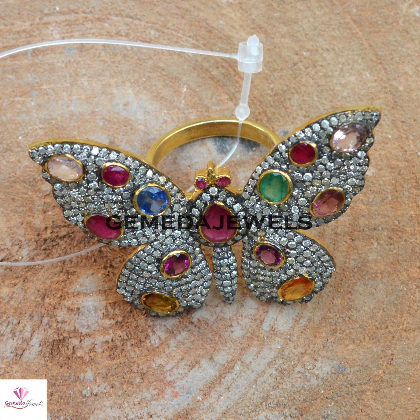 Multi Gemstone Ring, Diamond Butterfly Ring, Gemstone Butterfly Ring, 925 Silver Jewelry, Gold Vermeil Ring, Pave Diamond Jewelry, Wedding