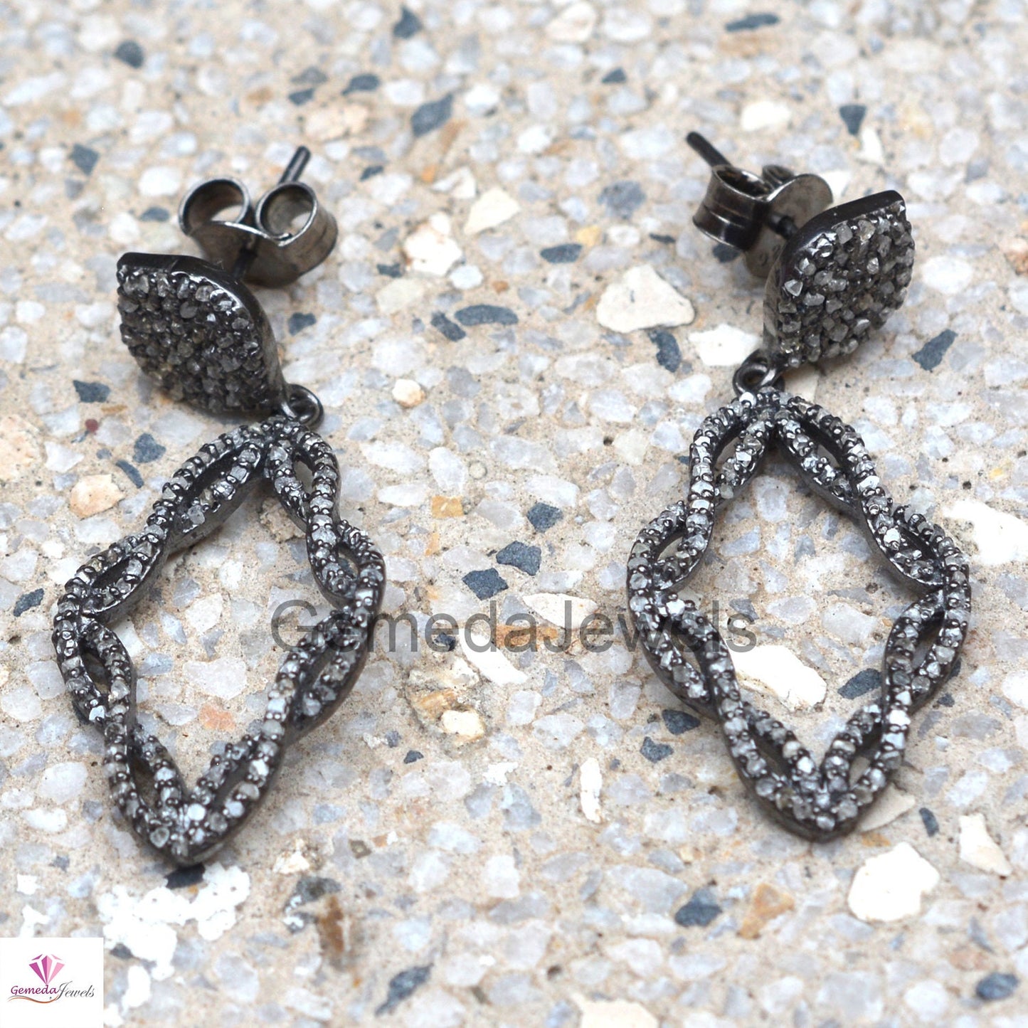 Sale!! Natural Pave Diamond Earring, 925 Sterling Silver Jewelry, Size 38X17 MM Drop Dangle Silver Earrings, Anniversary Gift Jewelry, Gifts