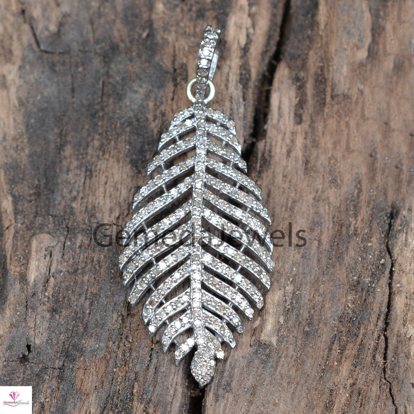 1.33Cts Genuine Pave Diamond Pendant, Diamond Feather Jewelry, Sterling Silver, Leaf Diamond Jewelry, 16" Chain Leaf Pendant Necklace, Gifts