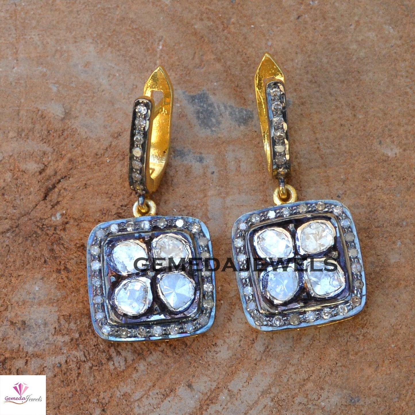 Polki Diamond Earrings, Silver Diamond Dangle Earring, Victorian Earrings Jewelry, 925 Silver Earrings, Gold Filled Jewelry, Gift For Her