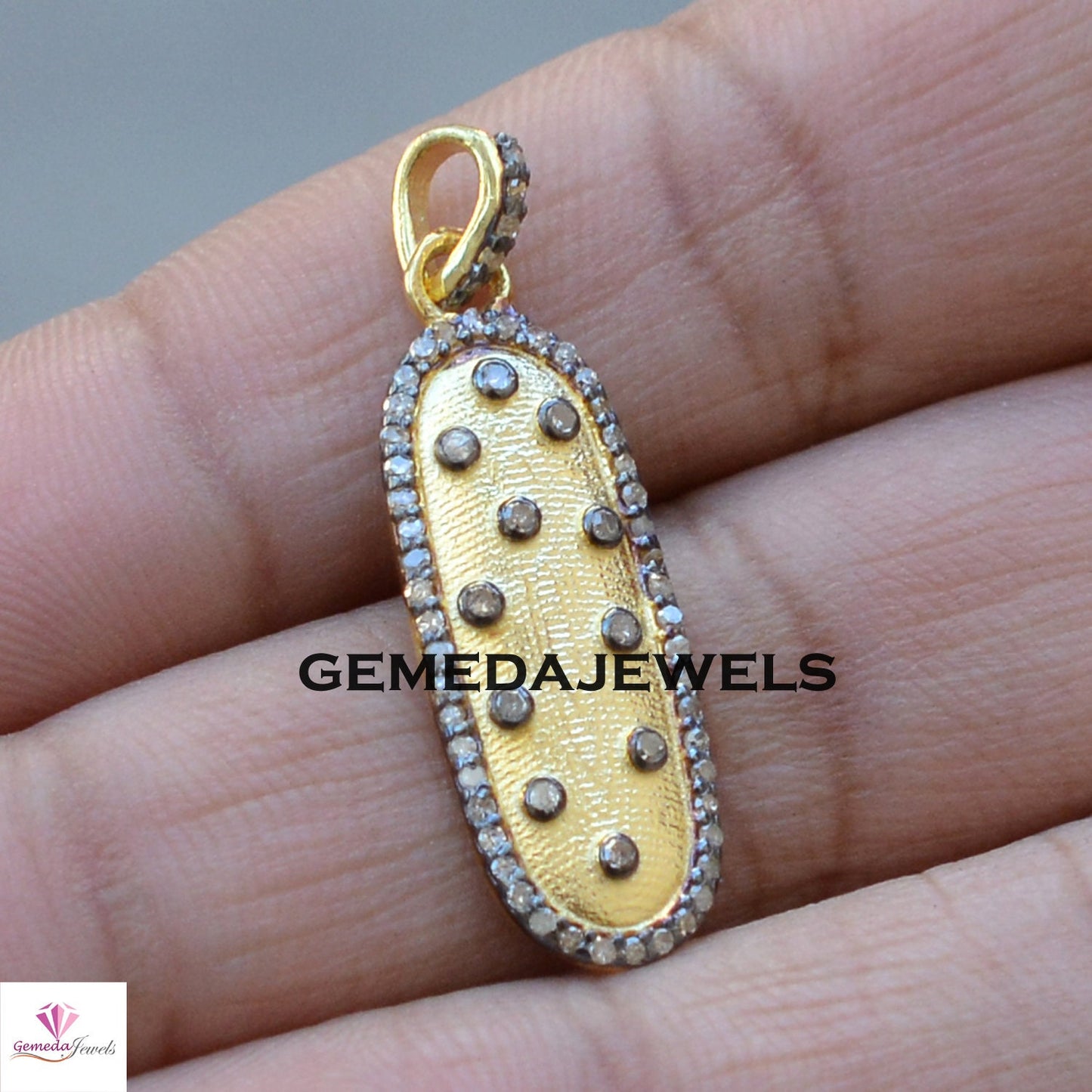 Pave Diamond Charm Pendant, 925 Silver Jewelry, 14k Gold Vermeil Pendant, 16" Silver Link Chain Necklace, Diamond Silver Jewellery, Gift