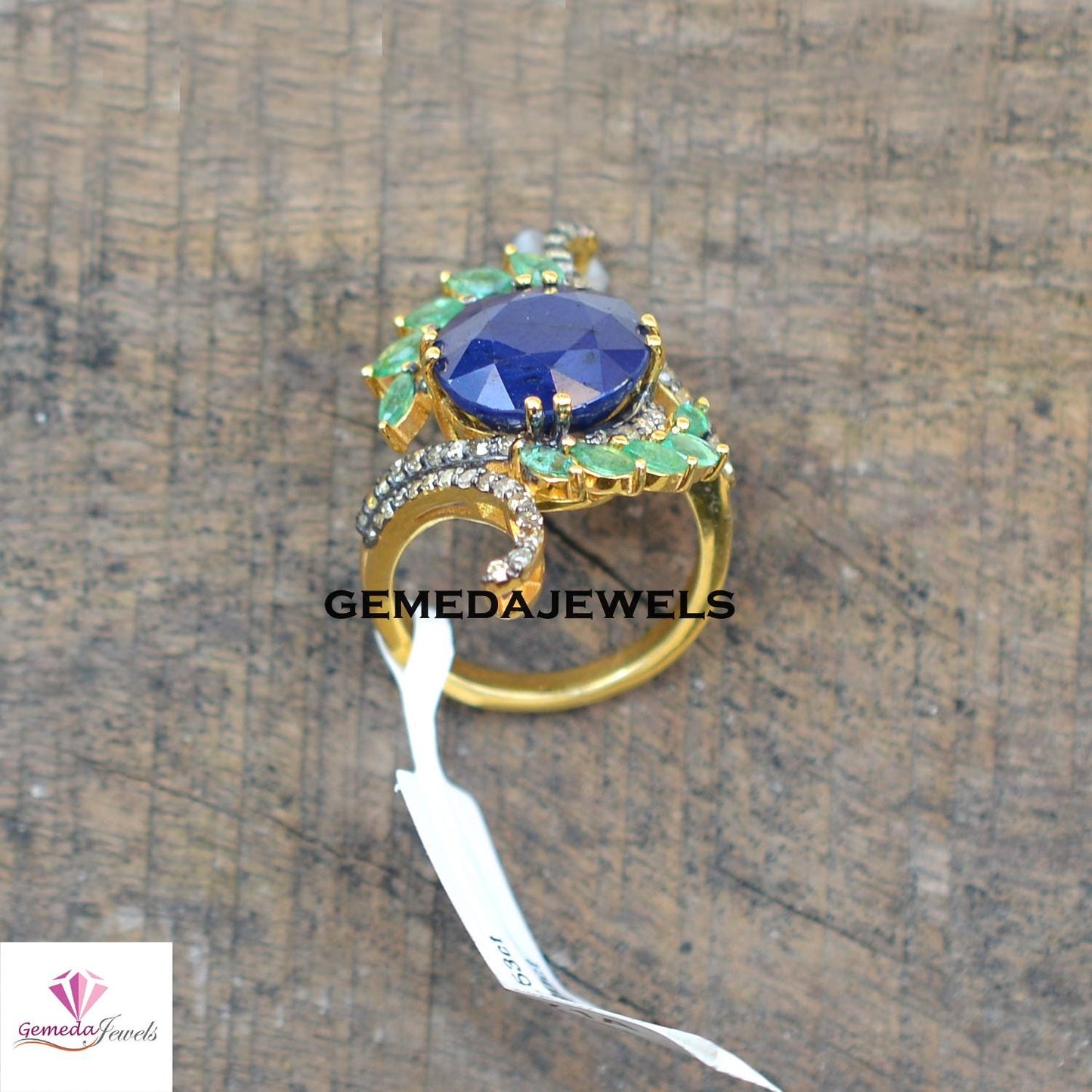 Blue Sapphire Gemstone Ring, Pave Diamond Jewelry, Emerald Silver Ring, 925 Silver Jewelry, Gold Vermeil Ring, Designer Ring, Gift For Her