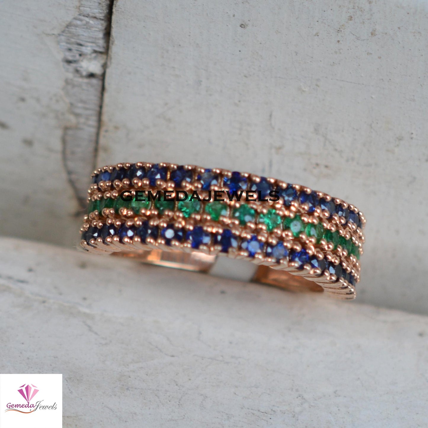 Charming Blue Sapphire Ring, Emerald Gemstone Jewelry, Gold Vermeil Ring Jewelry, 925 Silver Ring, Gemstone Jewellery, Valentine's Day Gift