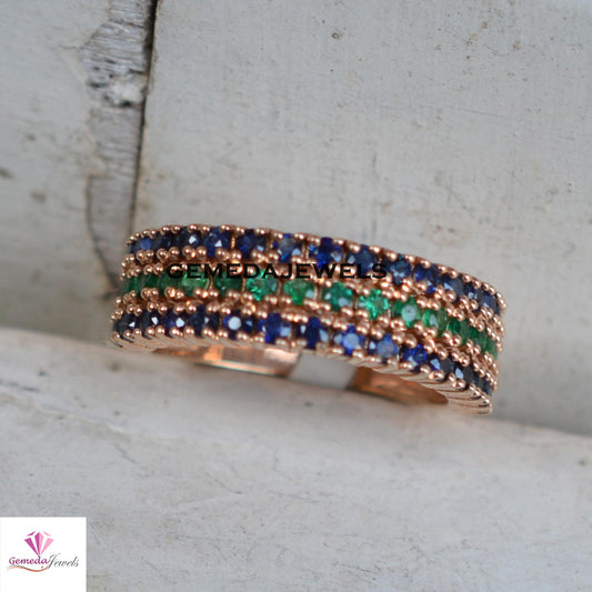 Charming Blue Sapphire Ring, Emerald Gemstone Jewelry, Gold Vermeil Ring Jewelry, 925 Silver Ring, Gemstone Jewellery, Valentine's Day Gift