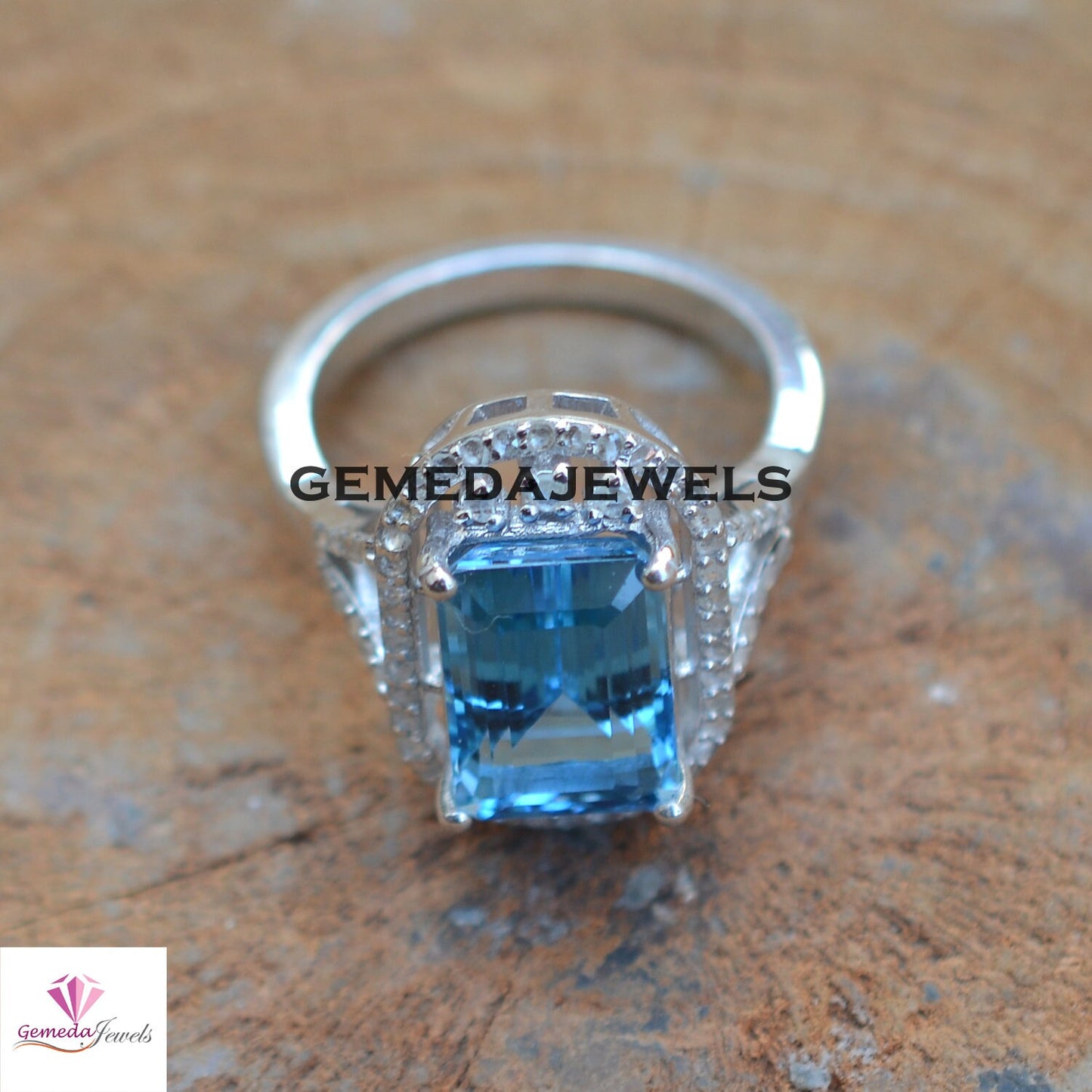 Sale!! Blue Topaz Ring, 925 Sterling Silver Jewelry, Pave Diamond Ring, Gemstone Silver Jewelry, Diamond Jewelry, Birthstone Ring Jewelry