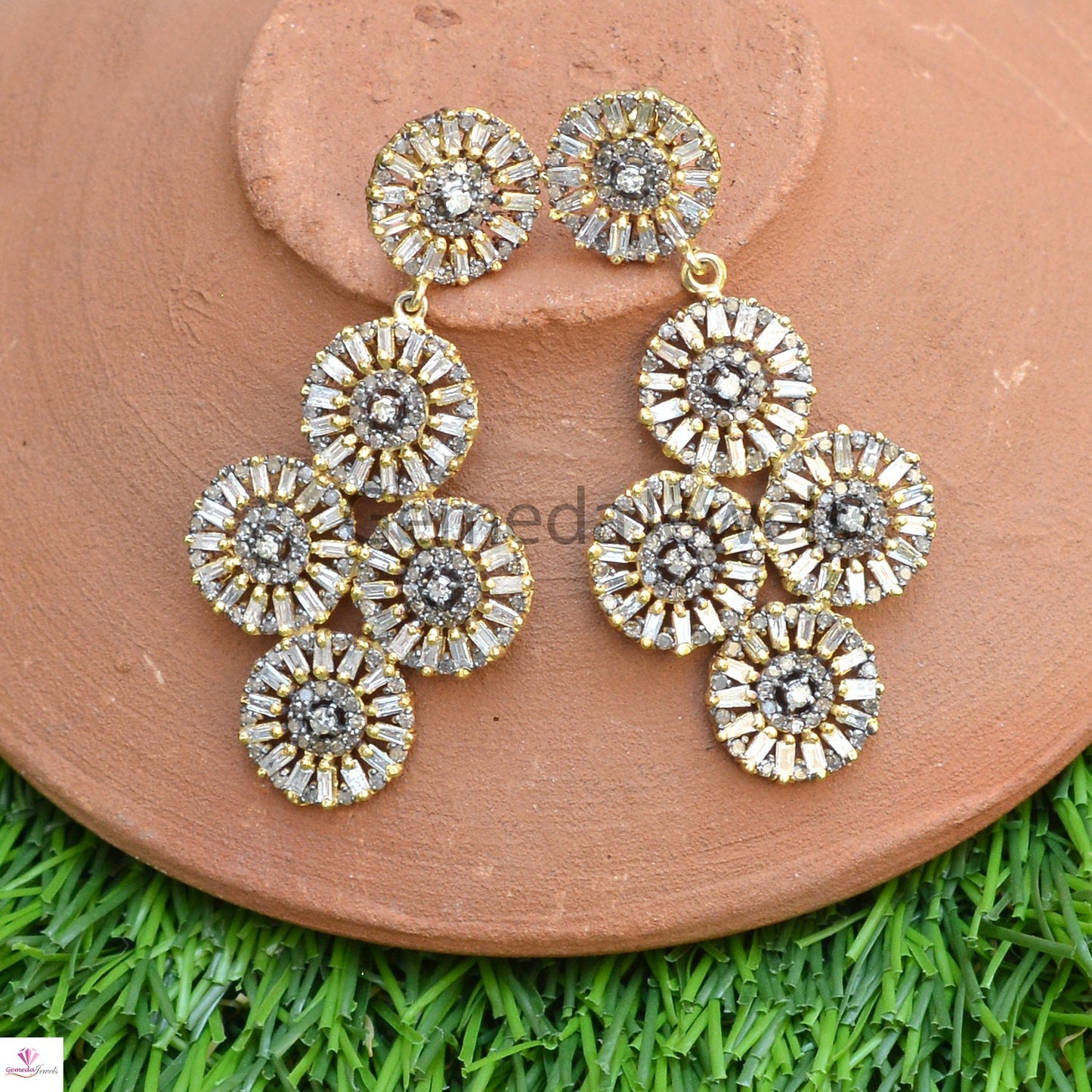 Baguette Diamond Earrings, 14k Gold Vermeil Earring, 925 Sterling Silver Jewelry, Pave Diamond Earrings, Disc Earrings, Mothers Day Gifts