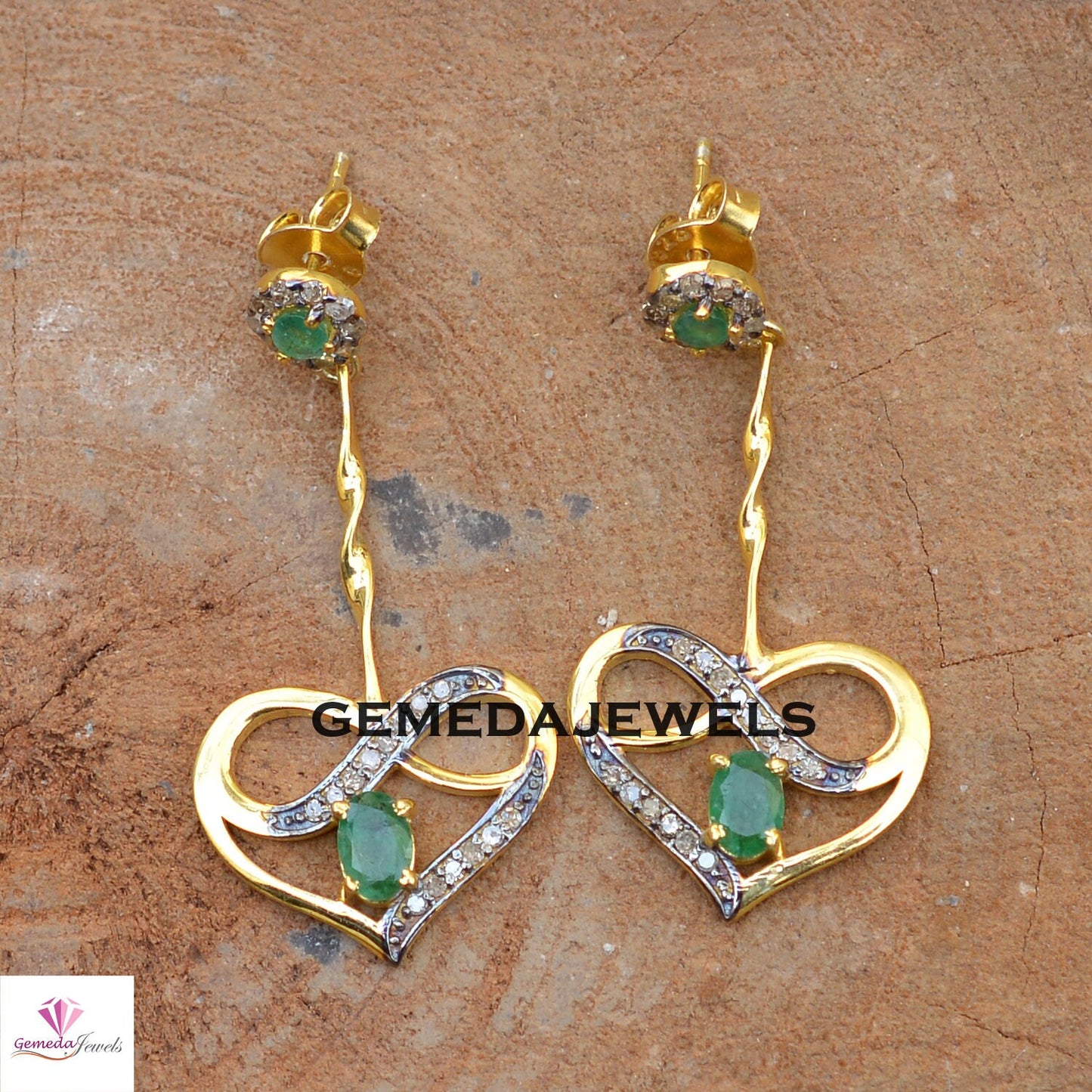 Sale Emerald Heart Earrings, Pave Diamond Jewelry, 925 Silver Earrings, Gold Vermeil Jewelry, Gemstone Silver Earrings, Women Gifts Jewelry