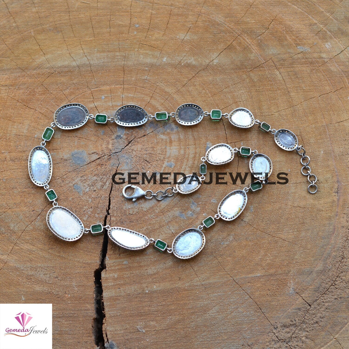 Opal Gemstone Necklace, Sterling Silver Jewelry, Emerald Gemstone Jewelry, Pave Diamond Necklace, 16" Silver Pendant Necklace, Holiday Gifts