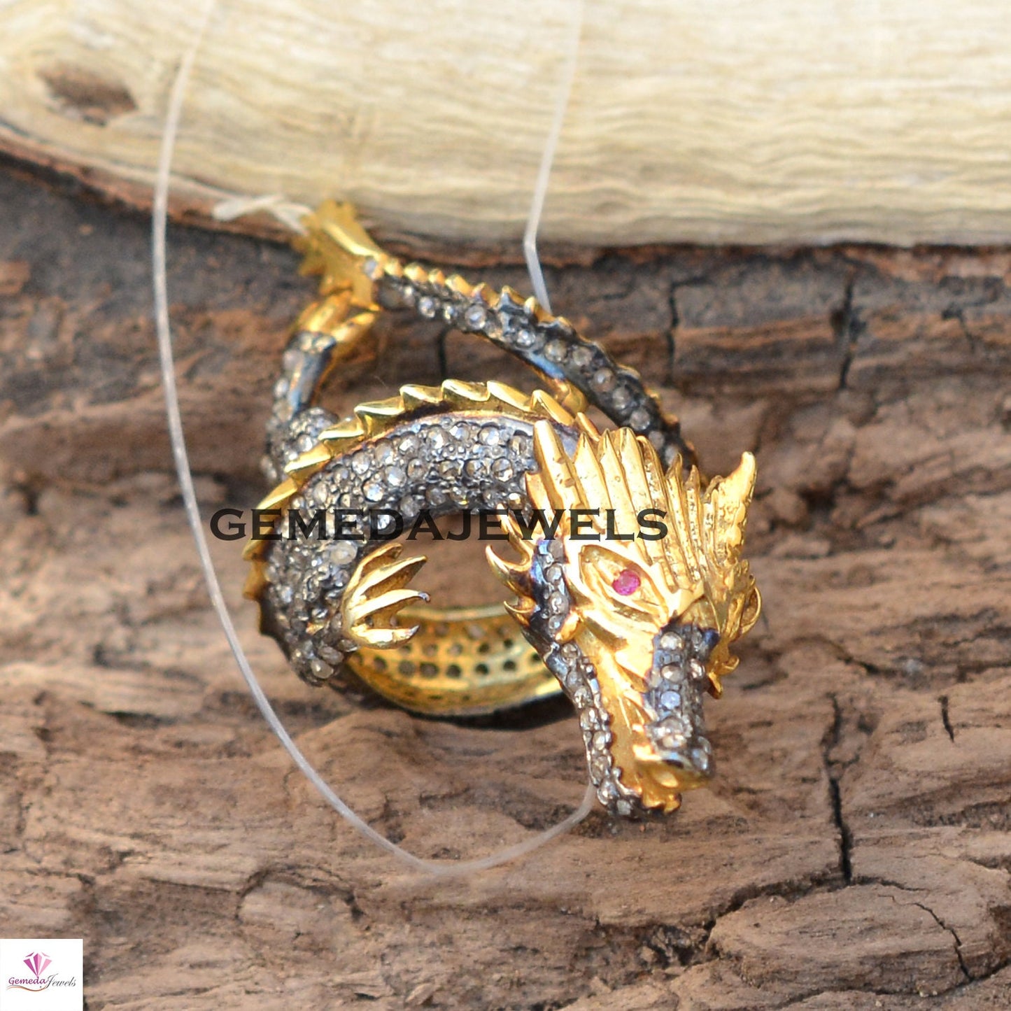 Pave Diamond Dragon Ring, 925 Silver Jewelry, Gold Plated Ring, Fantasy Dragon Ring, Diamond Ring Jewelry, Celtic Dragon Ring, Gift For her