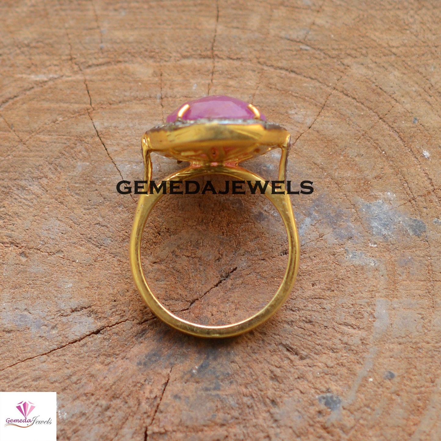 Genuine Ruby Gemstone Ring, 925 Sterling Silver Jewelry, 14k Gold Plated Ring, Pave Diamond Jewelry, Wedding Gift Jewelry, Gemstone Jewelry