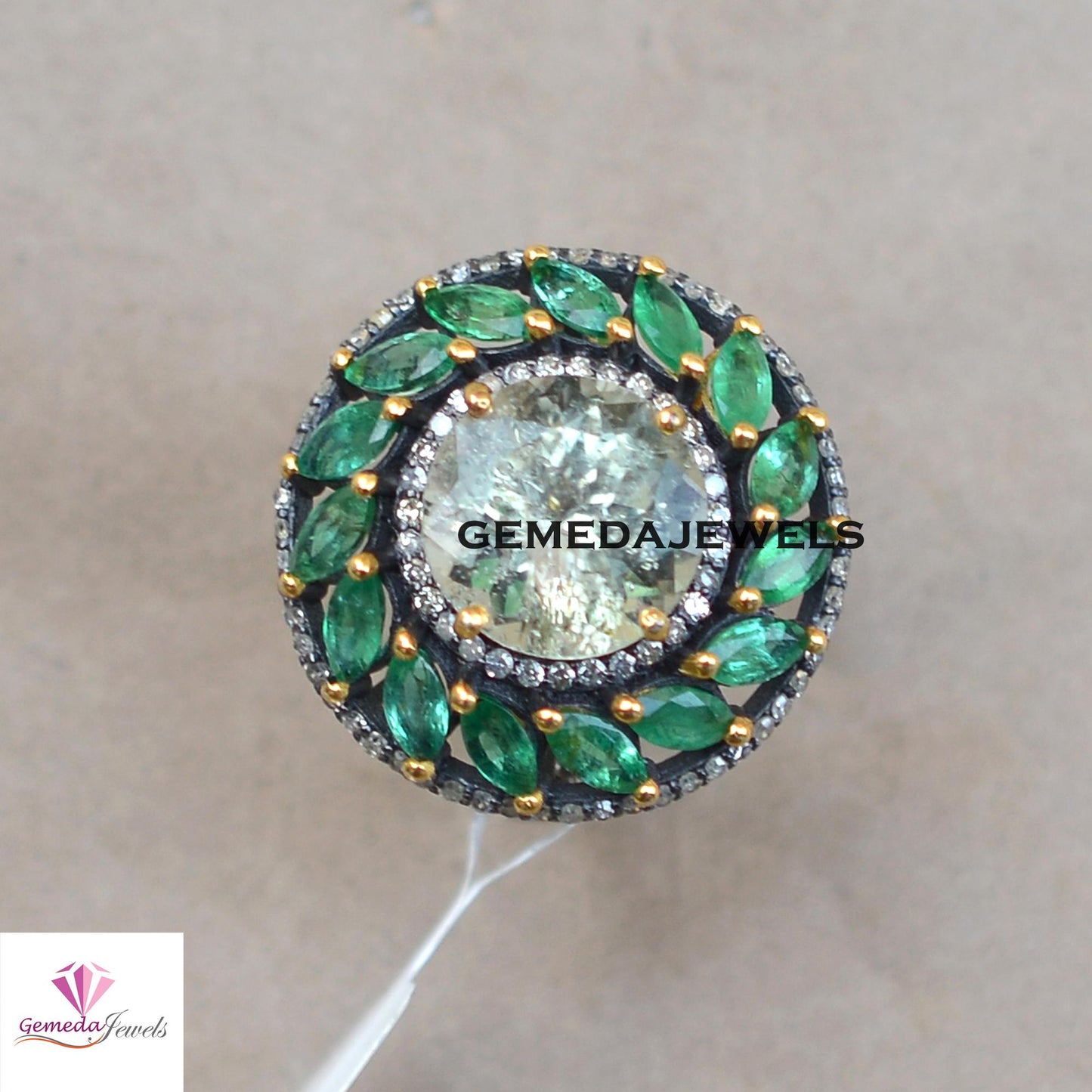 Sale! Classic Green Amethyst 925 Silver Ring, Emerald Gemstone Jewelry, Pave Diamond Ring, Rhodium Plated Ring Jewelry, Wedding Gift Jewelry