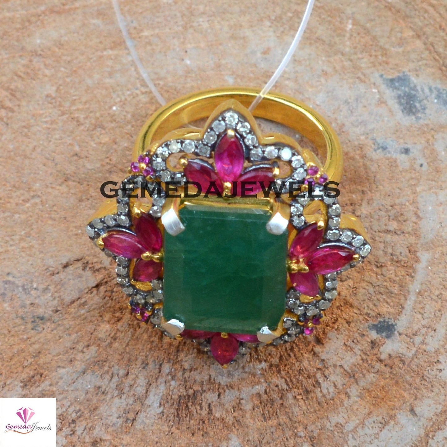 Emerald Silver Ring, 925 Silver Ring Jewelry, Pave Diamond Ring, Ruby Gemstone Ring, Gold Vermeil Jewelry, Women Gift Jewelry, Gifts For Her