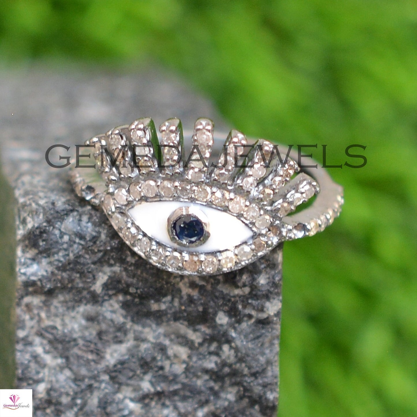 Blue Sapphire Ring, Pave Diamond Evil Eye Ring, 925 Silver Jewelry, Gemstone Diamond Ring, Stacking Ring, Minimalist Jewelry, Birthday Gift