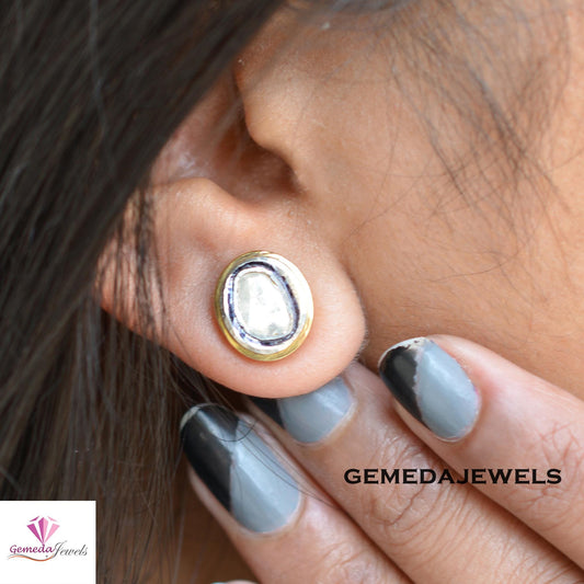 Sale! Stunning Polki Diamond Stud Earrings, 925 Silver Jewelry, 14k Gold Vermeil Ring, Minimalist Jewelry, Stud Jewelry, Women Gift Jewelry